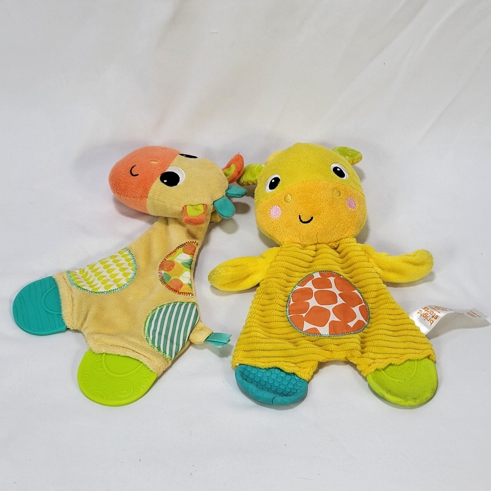 Bright Starts Snuggle & Teethe Giraffe Plush Baby Teether Sensory Toys Set of 2